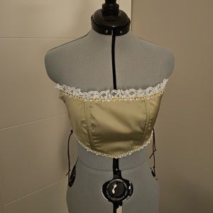 Stuck on Stupid olive satin tie sides tube crop top, size s (very adjustable)